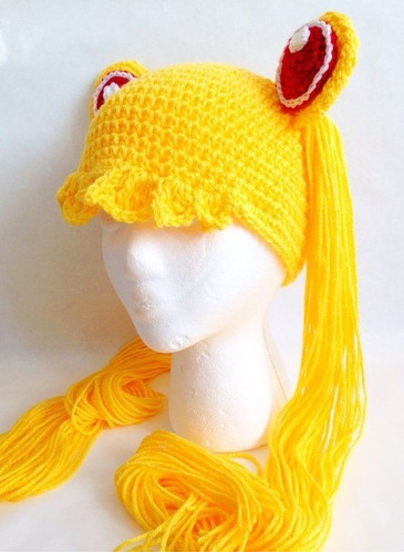 Gorro Sailor Moon Amarillo Tejido Crochet 