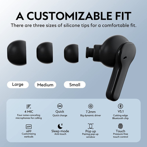 Imagen 6 de 10 de Auriculares Qcy T13 In-ear Inalámbricos Negro Bluetooth 5.1