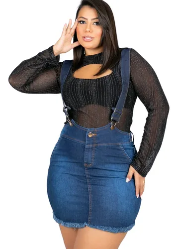 Macacão jeans sales saia feminino