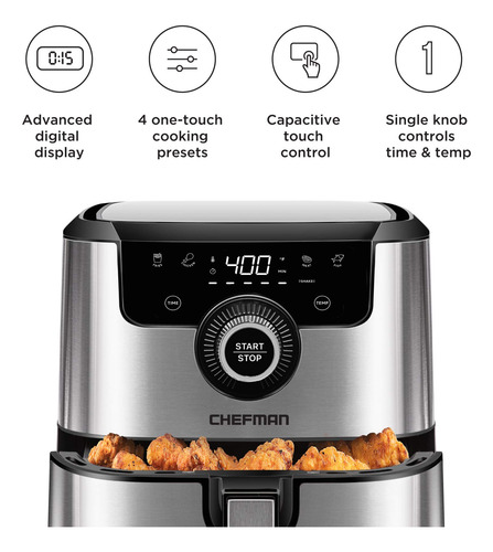 Freidora Chefman Rj38-sq-45tdc 4.5l 1200w Acero Inoxidable