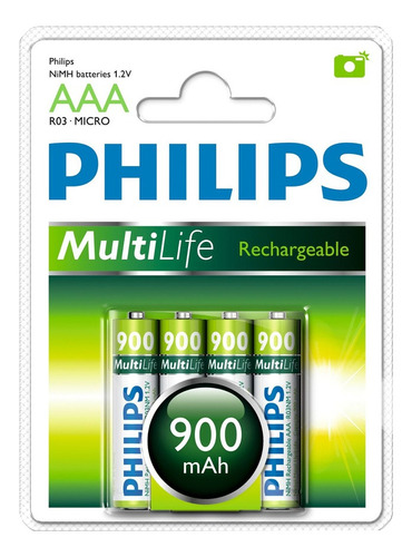 Pila AAA Philips Multilife Rechargeable R03 Micro Cilíndrica - pack de 4 unidades