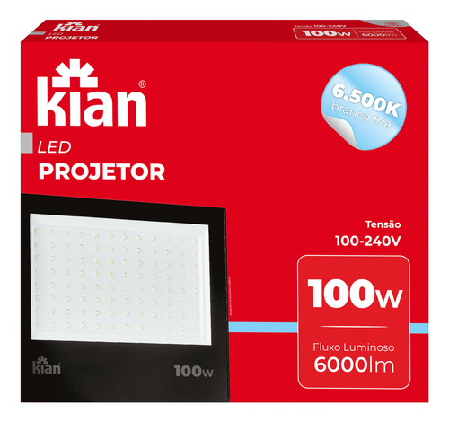 Refletor Kian 100w 6500k Branca Fria C/ Tomada
