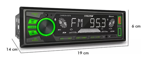 Autoestéreo para auto Steelpro Technologies Carbon 907B con USB, bluetooth y lector de tarjeta SD