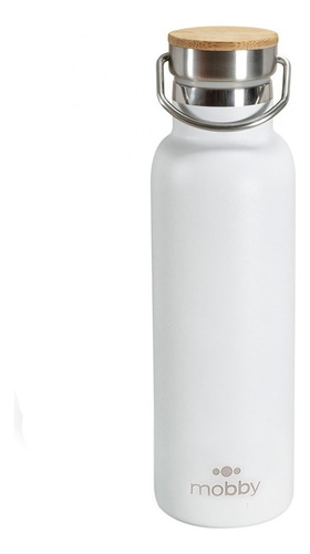 Botella A.inox 450ml D/pared Tapa Bamboo Mobby Color Blanco