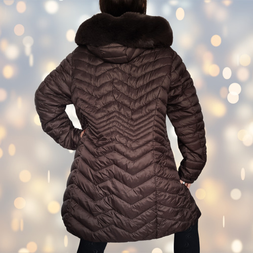 Campera Talla Grande Inflable Larga Piel Capucha Desmontable