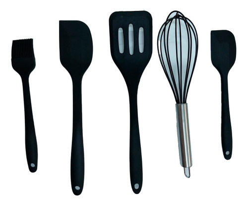 Kit 5 Peças Talheres Silicone Utensílios Premium Upcollor Cor Preto