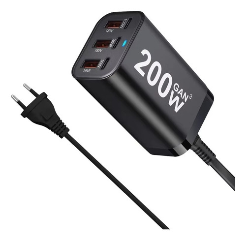 Gan Carga Rápida 200w 6puertos Usb C /a Mac Notebook Android