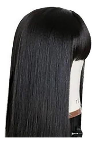 Peluca Larga Y Recta Con Flequillo Para Cosplay Negra