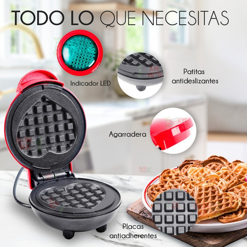 Mini Wafflera Eléctrica En Forma De Corazón Antiadherente Co