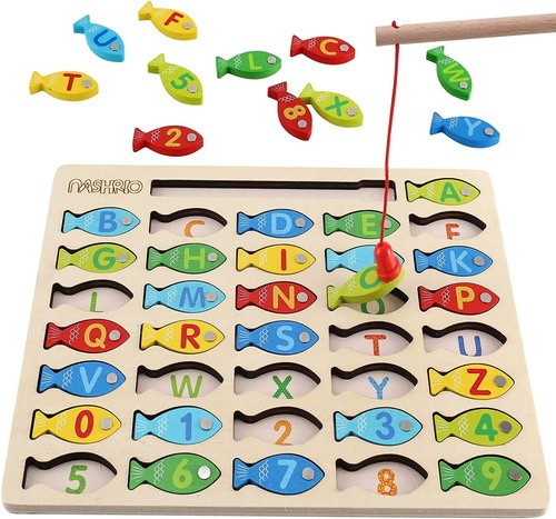 Juego De Pesca De Madera Magnética Para Niños Con Letras