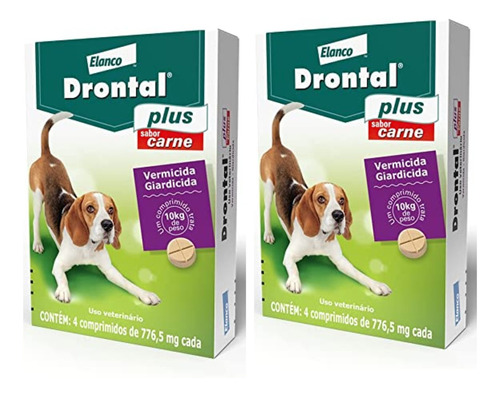 2 Drontal Plus Carne Cães 10kg Vermifugo 4 Comprimidos