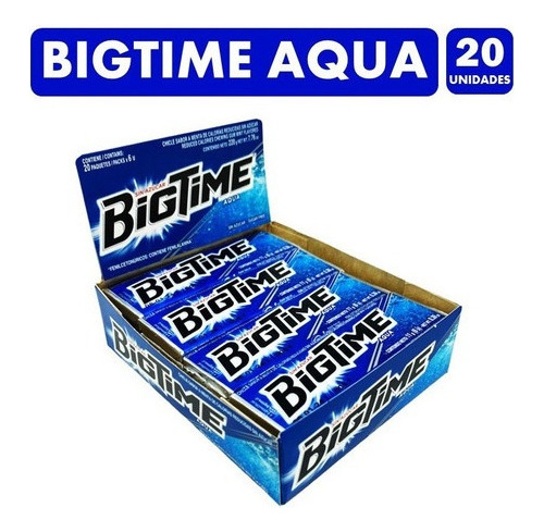 Chicle Bigtime Azul Aqua Sin Azúcar De 20 Unidades Menta