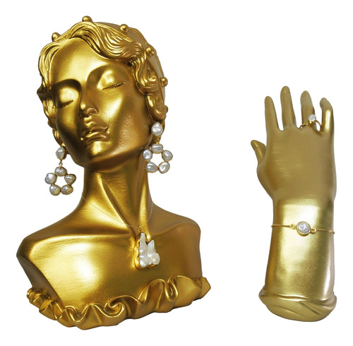 Aretes Dije Anillo Pulsera Con Perlas Barrocas Chapa De Oro