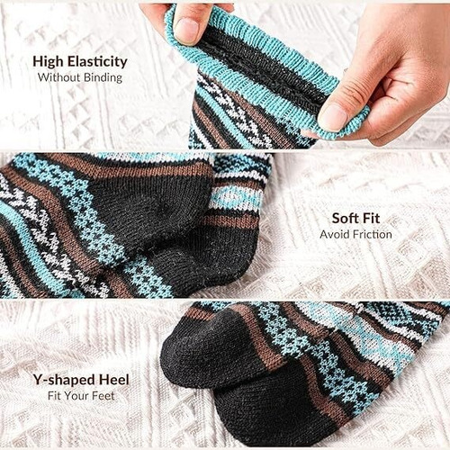 Calcetines Lana Punto Para Mujer, 5 Pares Calcetines De Lana