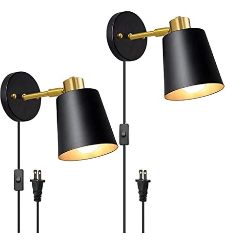 Plug In Wall Sconces, Rotatable Angle Black Wall Lamp W...