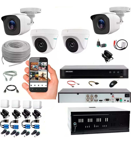 Kit Hikvision Hilook Dvr 4mpx 4ch + 4 Cámaras 4mpx  +accesor