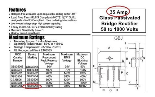 Puente Rectificador Gbj3510 1000v 35a Cocina De Induccion