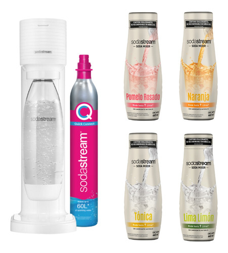 Combo Máquina Gaia Sodastream + 4 Saborizantes Soda Mixer