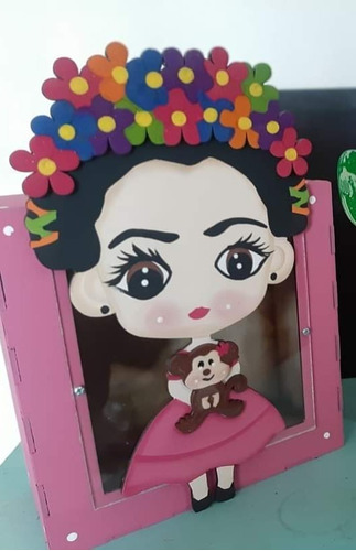 Alcancia Caja De Madera Con Figura  Frida Kahlo 5 Piezas