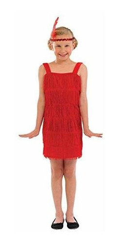 Kids 20s Flapper Girl Costume Childrens Decades Fringed Red 