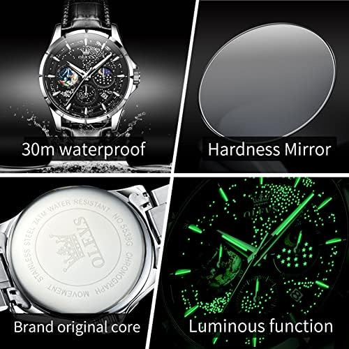 Olevs Relojes Para Hombre Negro Cielo Estrellado Fase Lunar