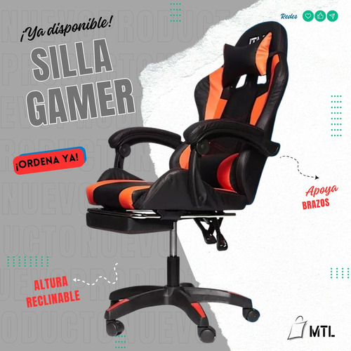 Silla Gamer Rojo Oficina Gaming Escritorio Youtuber Sillon M