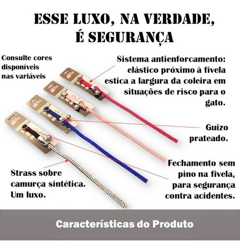 Imagem 2 de 3 de Coleira Para Gato Em Camurça Strass Com Sistema De Segurança