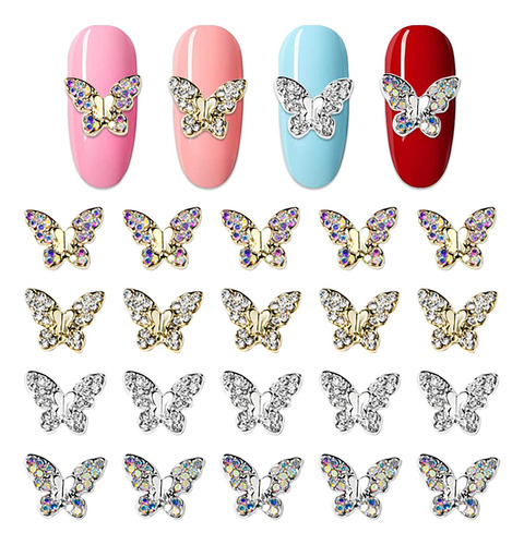 20 Dijes De Mariposa 3d Para Uñas Oro Y Plata Para Arte De U