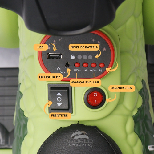 Quadriciclo Elétrico Infantil 6v Dino Race Com Bluetooth, Luzes E Sons Unitoys Verde