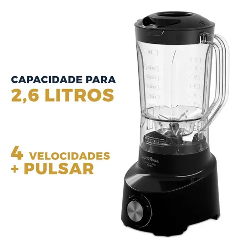 Liquidificador Britânia 2,6L 4 Velocidades Preto Diamante 1100
