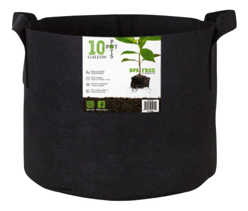 Maceta De Tela Geotextil 10 Gal Con Agarradera