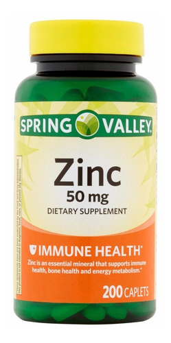 Zinc 50mg Spring Valley - 200 Caps - Unidad a $350
