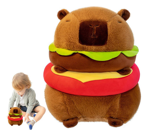 Peluche Capibara Hamburguesa Café Suave Y Esponjoso