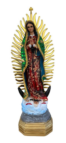 Virgen De Guadalupe Pintada A Mano Vestida 30cm Resina Bulto