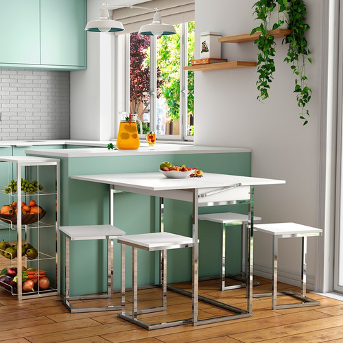 Mesa Extensible + 2 Taburetes Home Design Blanco Cromado