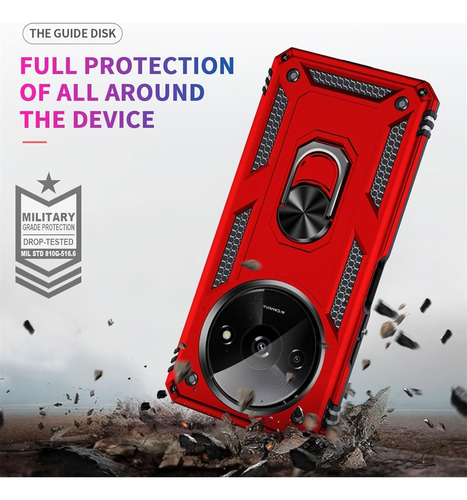 Funda Uso Rudo Golpes Para Redmi A3/c61 4g Carcasa+mica Rojo Redmi A3x/redmi A3 4g/xiaomi Poco C61 4g