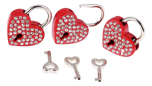 3 × Candado En Forma De Corazón De Diamante Con Juego Fs