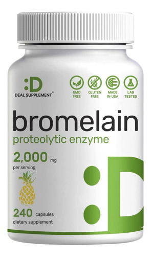 Bromelina Bromelain 2000 Mg 240 Capsulas Enzima Proteolítica