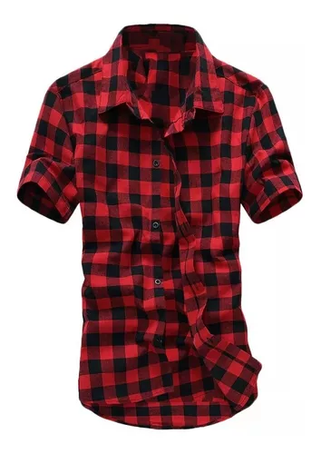 Camisa Xadrez Vermelha Moda Masculina Estampada Estilo Hip Hop