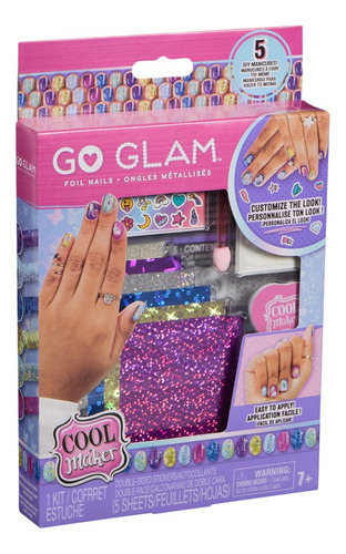 Kit De Uñas Metalizadas Go Glam De Cool Maker Con 6 Hojas De Películas Con Brillo Y Calcomanías Para Uñas Para Crear 5 Manicuras Distintas, Juguetes De Manualidades Para Niñas A Partir De 7 Años