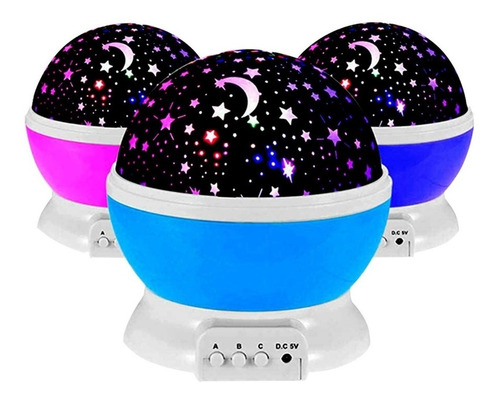 Lampara Velador Luces Estrellas Giratorio Proyector Luz Led Estructura Rosa