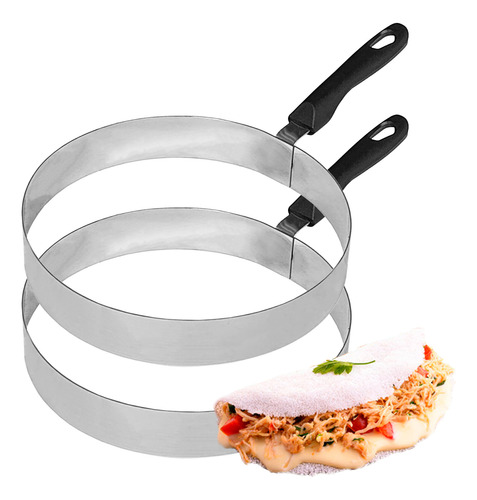 2 Aro Redondo Molde Modelador 18cm Tapioca Omelete Ovos Inox