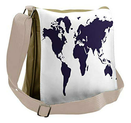 Bolso De Mensajero - Ambesonne Map Bag, Vivid Indigo World G