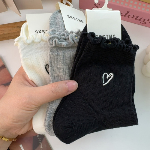 Calcetines Con Volantes De Algodón Con Estampado De Amor, 3