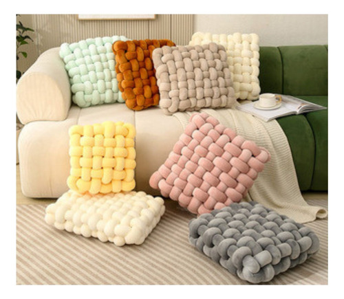 Cojín Decorativo Trenzado Cojin Cuadrado Para Silla Sofa Gris Trenzado