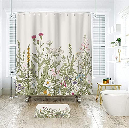 Riyidecor - Cortina De Ducha Con Diseño De Flores Silvestres