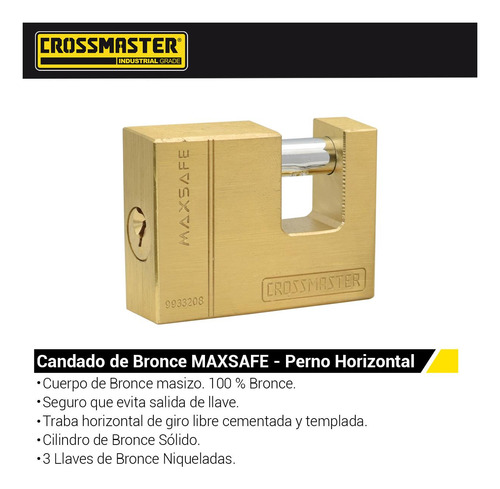 Imagen 2 de 4 de Candado Bronce Perno Horizontal 70 Mm Crossmaster 9933212