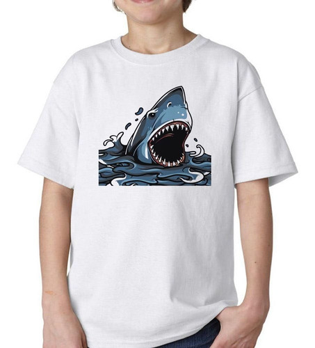 Remera De Niño Shark On The Sea Tiburon En El Mar