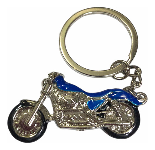 Llavero Metal Moto Cromada Souvenir Motocicleta Cruiser Azul