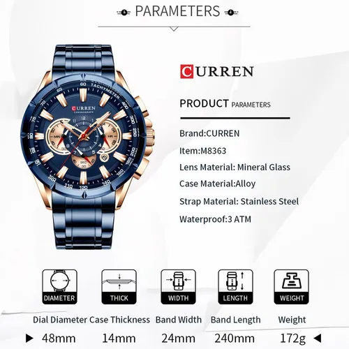 Reloj Cronógrafo Curren Business A Prueba De Agua